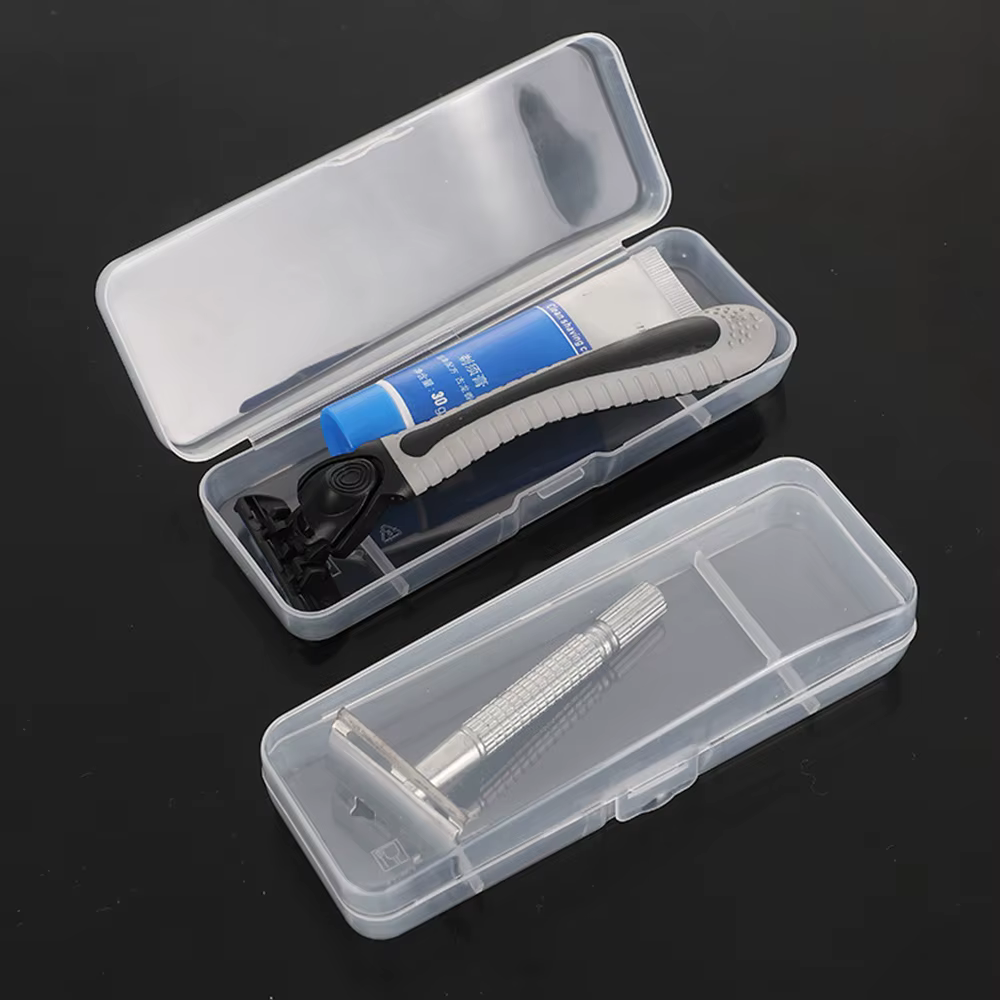 Boîte de rangement transparente pour rasoir, 1 pièce, boîte de rangement Portable de voyage pour hommes, porte-couteau, boîte de rangement en plastique, support de conteneur de rasoir