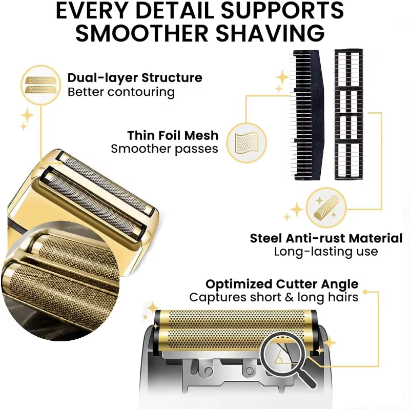 Têtes et lames de rechange compatibles avec le rasoir double BaBylissPRO FXRF2G FXFS2 Gold