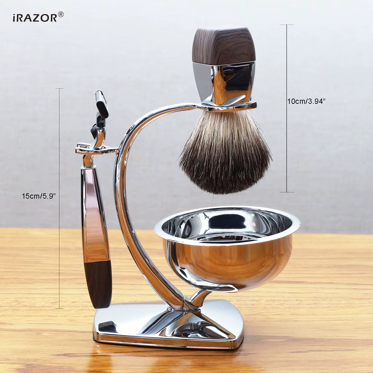 IRAZOR Kit de rasage humide professionnel pour hommes Mach 3 rasoir blaireau brosse à cheveux support