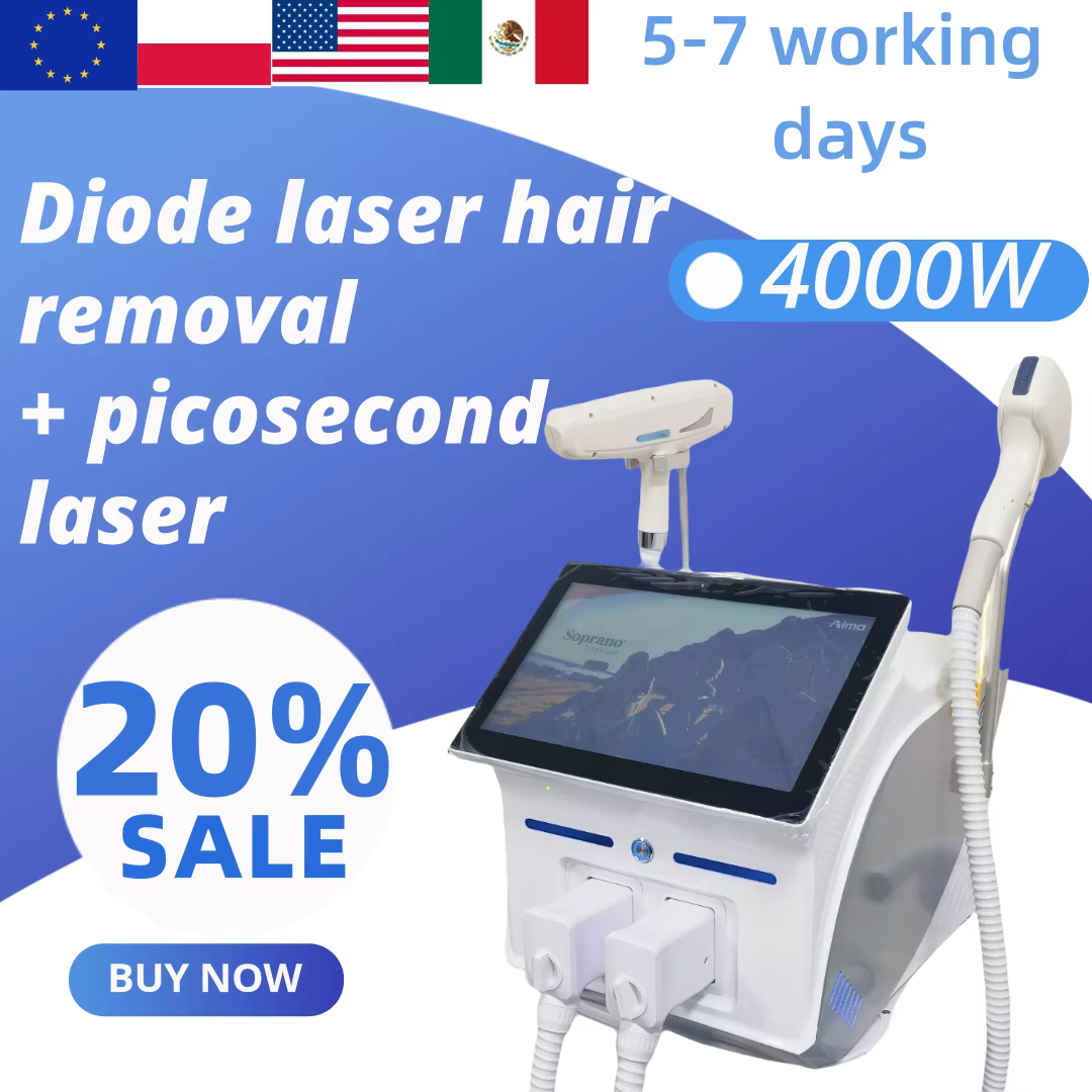 Dernier dispositif d'épilation au Laser à Diode picoseconde-4 longueurs d'onde 4000W puissance indolore et permanente 808nm + 1064nm + 755nm + 940nm