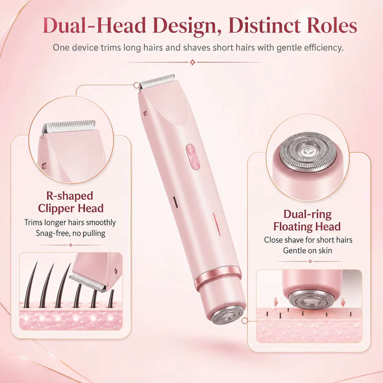 Épilateur Électrique Double Tête Étanche IPX7 pour Femme