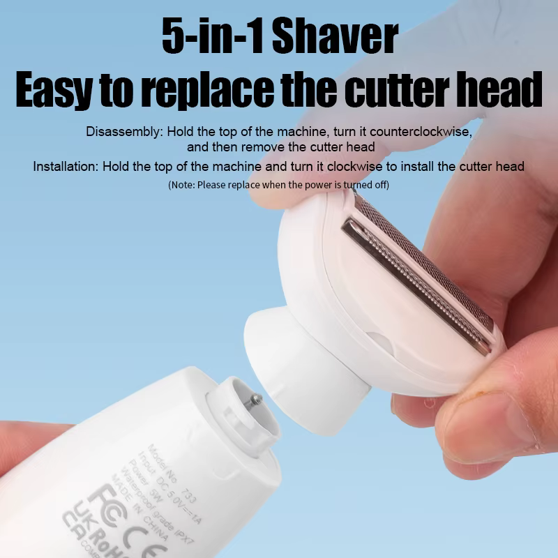5in1 rasoir à cheveux Bikini tondeuse tête remplaçable sourcil épilation du visage étanche utilisation sèche et humide
