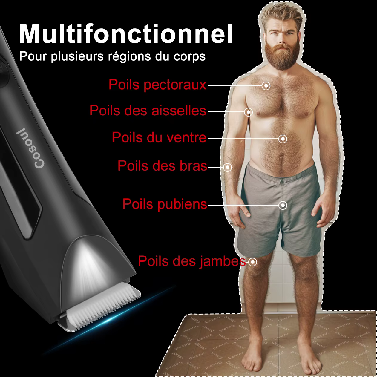 Cosoul Tondeuse à poils de corps pour hommes