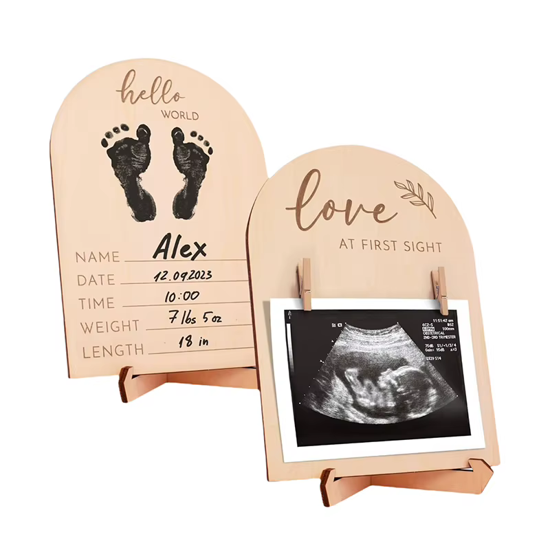 1 ensemble de cadres photo en bois pour l'annonce de la grossesse ou de la naissance d'un bébé, avec échographie.