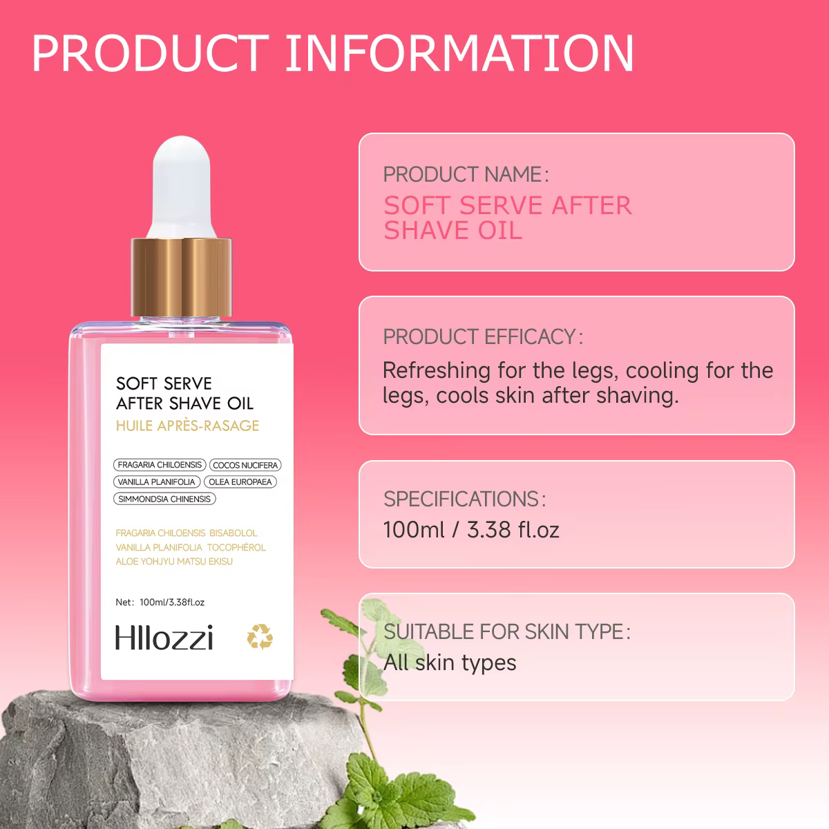 100 ml/3.38f.oz huile douce de fraise après-rasage hydratant en profondeur et nourrissant la peau sérum