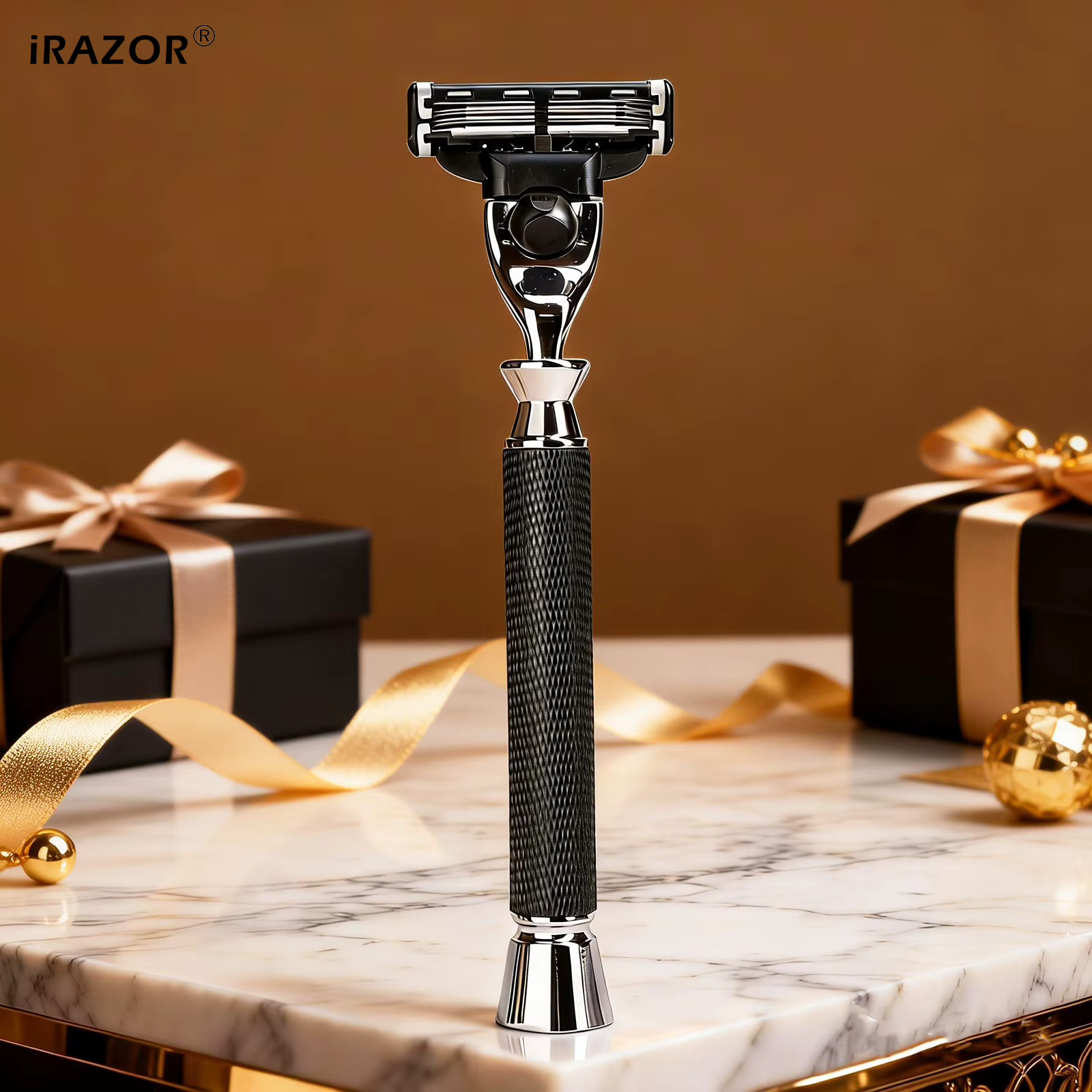 IRAZOR Rasoir manuel pour homme avec manche antidérapant texturé noir compatible avec la cartouche de lame Mach 3 pour un rasage fluide