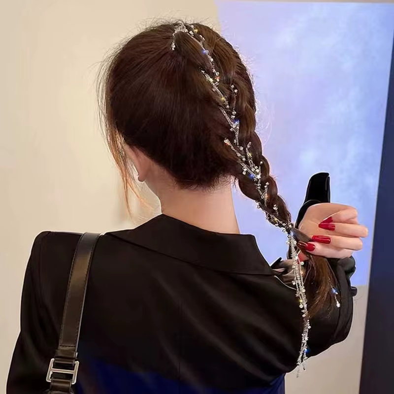Épingles à cheveux brillantes pour femmes, pinces à cheveux à pampilles, barrettes tressées, bande de sauna, queue de cheval, accessoires pour cheveux, vêtements de sauna