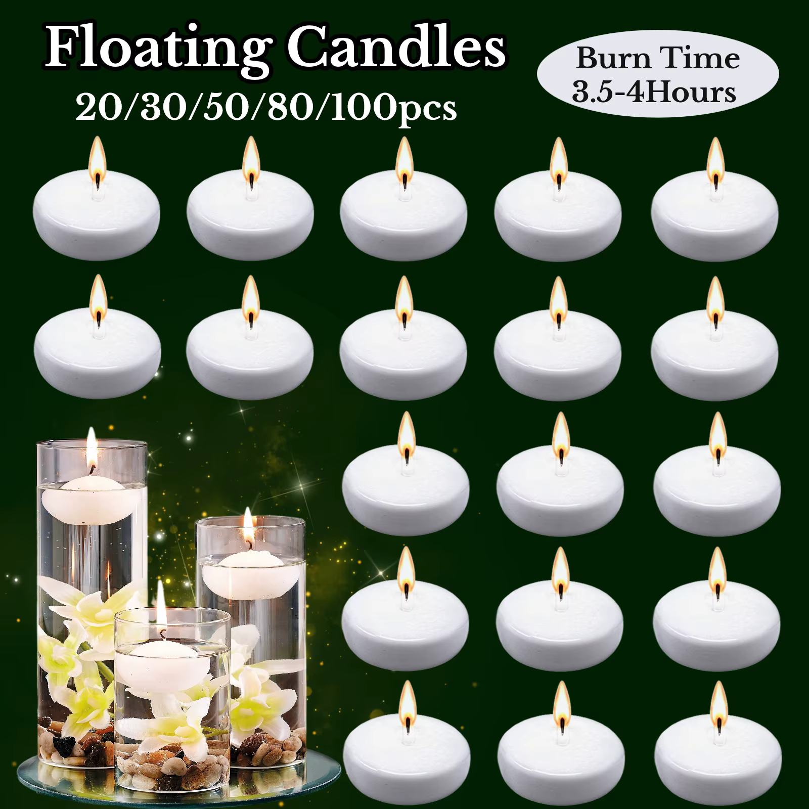 20-100 bougies flottantes pour centres de table, décorations flottantes pour piscine, pour mariage, 1,7 pouce, 4 heures de combustion, disques de cire non parfumés