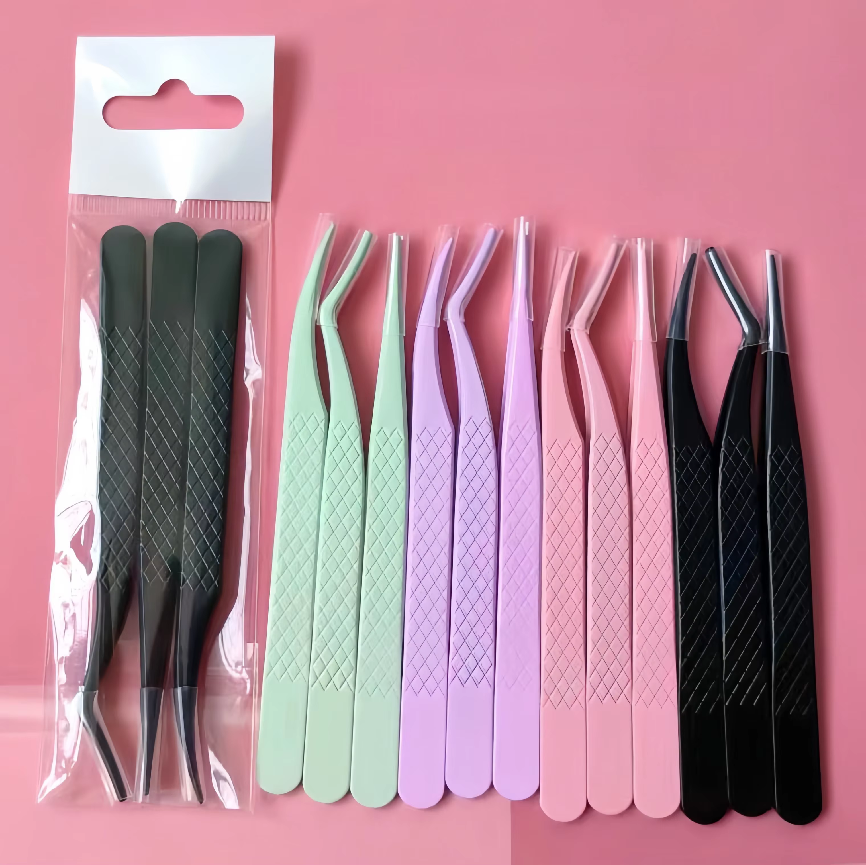 3 pièces ensemble pince à cils professionnelle titane tête incurvée faux