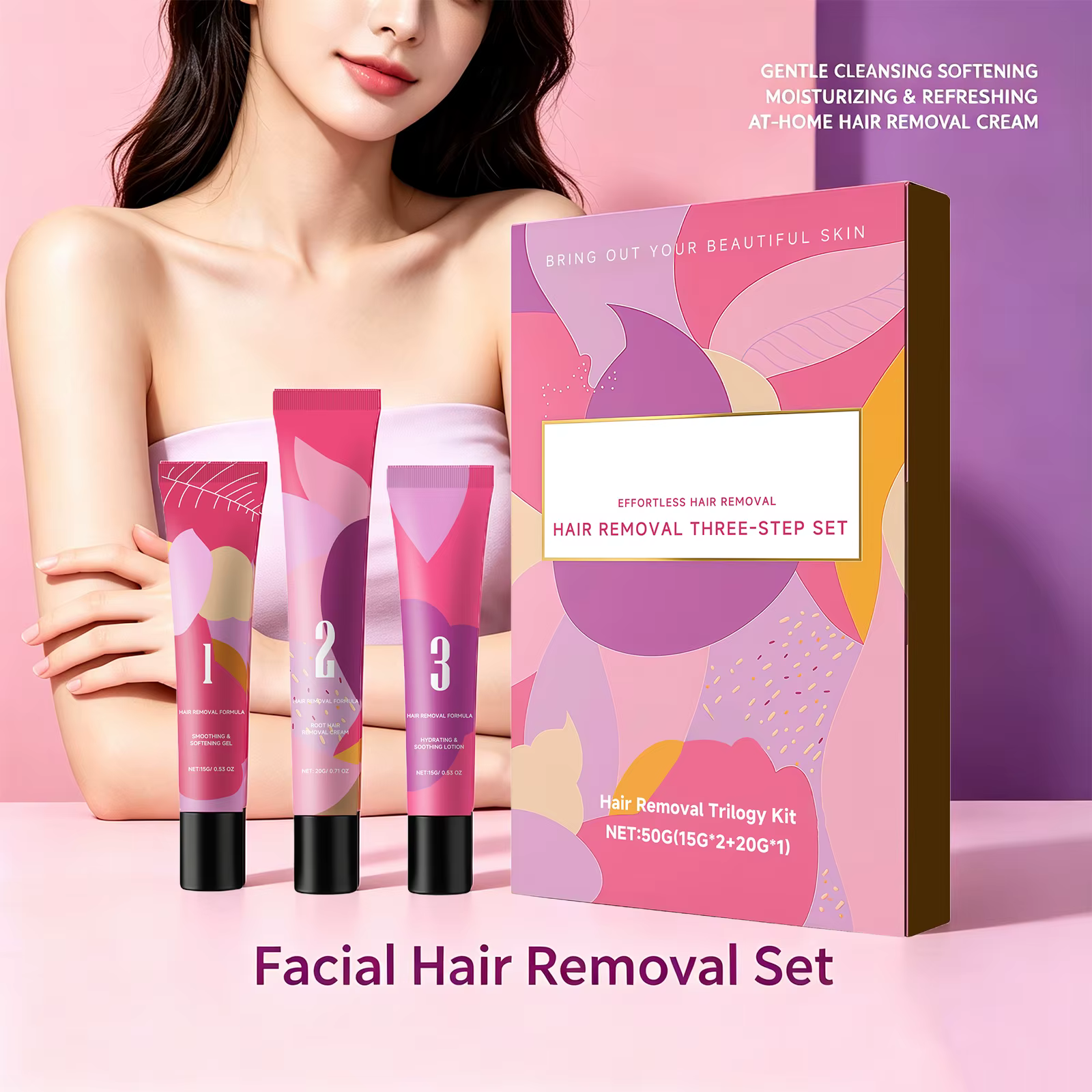 Ensemble de 3 étapes pour l'épilation du visage pour peaux sensibles