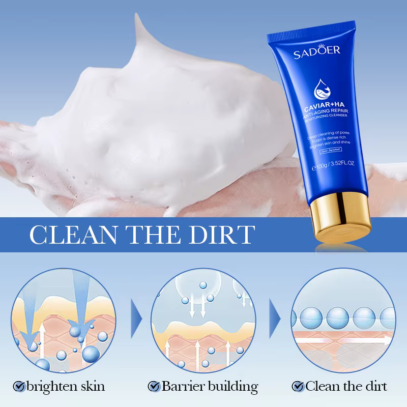 SADOER Caviar nettoyant pour le visage mousse de lavage du visage nettoyant pour le visage nettoyage en profondeur blanchissant Anti-rides hydratant soins de la peau