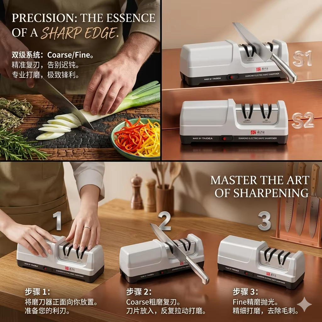 Aiguiseur de couteaux électrique de cuisine, abrasif 100% diamant, 20 ° Affûtage de précision, restaure rapidement la tranchance des lames
