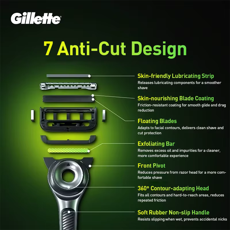 Rasoir Gillette Labs pour hommes, rasoir à 5 lames nano, tondeuse de précision arrière, 1 manche, 4 lames, 1 boîte