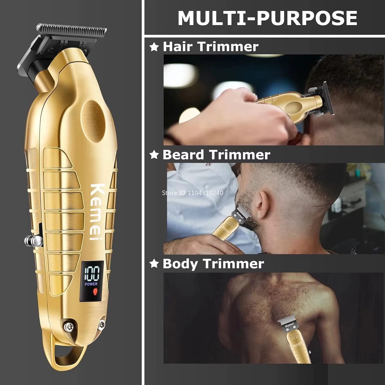 Kemei 2293 professionnel hommes tondeuse à barbe zéro écart sans fil