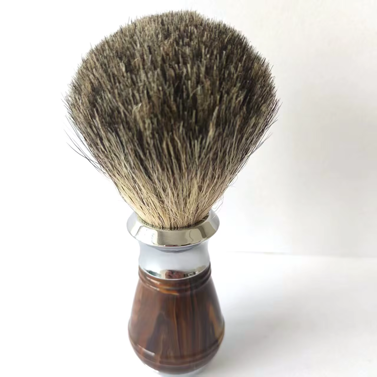 Brosse de rasage en laine mélangée en poils de blaireau - avec manche en alliage acrylique/zinc