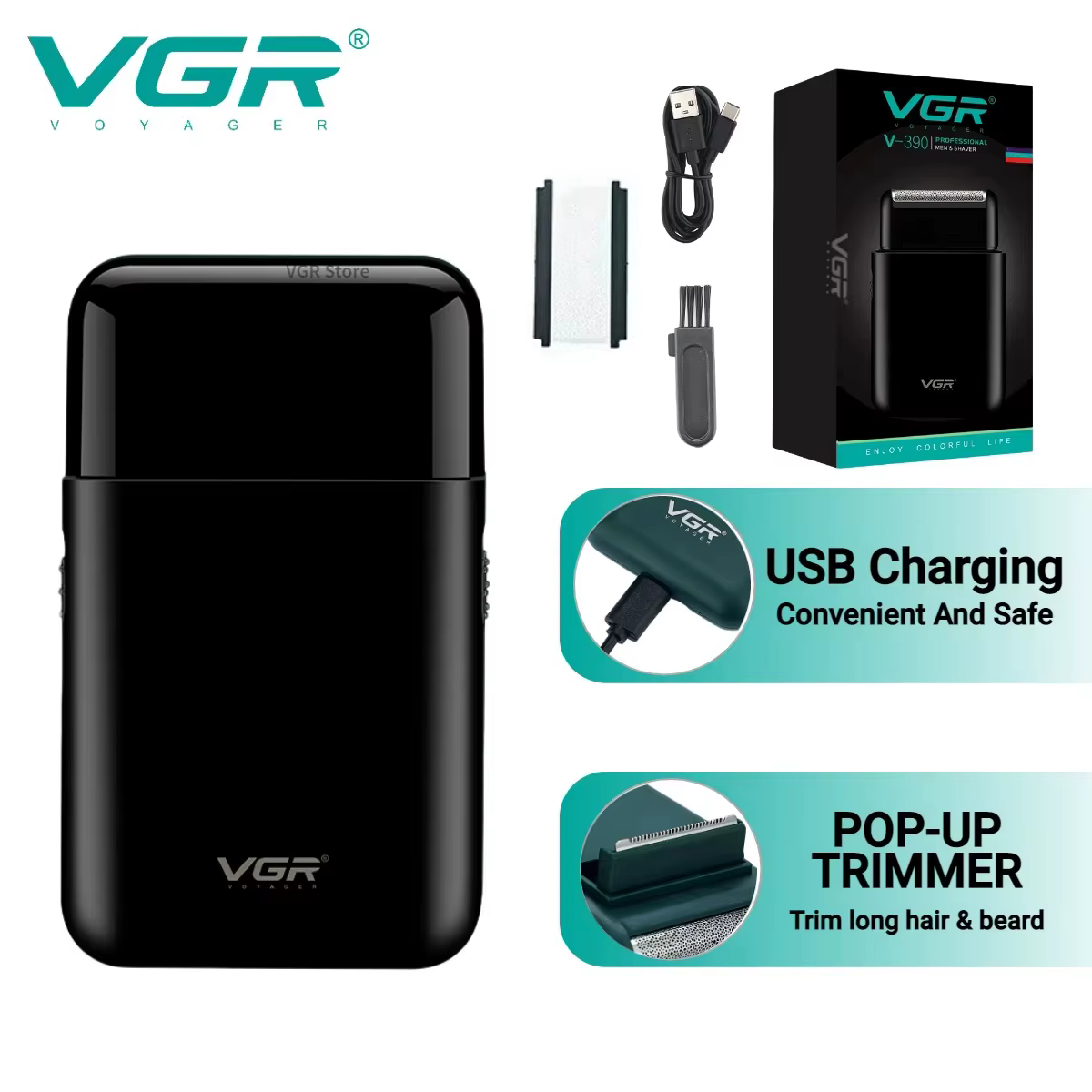 VGR Rasoir électrique Tondeuse À Barbe Professionnelle
