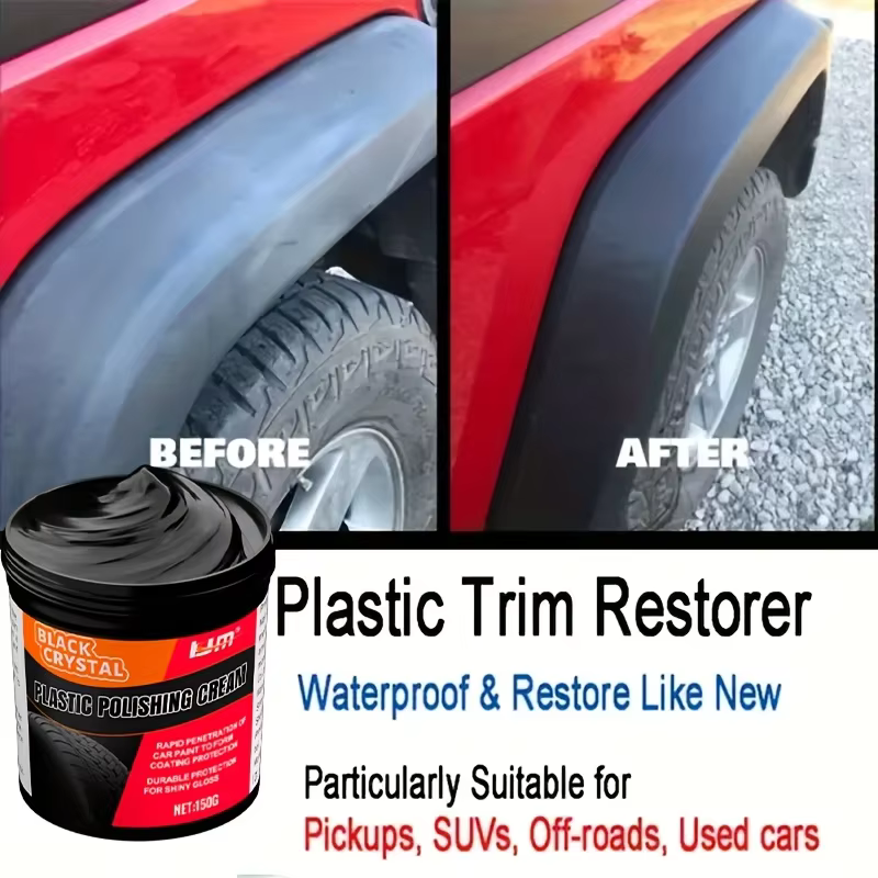 Pâte de réparation pour plastique et caoutchouc, 150g, vernis cristal noir pour rayures de voiture, brillance des pneus et renouvellement intérieur, Anti-âge et décoloration