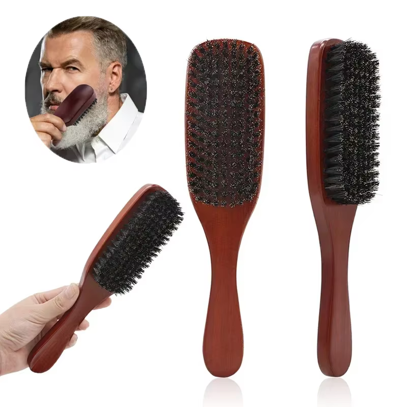 Brosse à barbe professionnelle en poils de sanglier naturels pour hommes