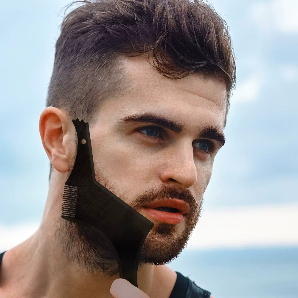 Peigne coiffant pour barbe, règle transparente pour soins pour hommes, favoris, garniture de barbe, outil de Contour
