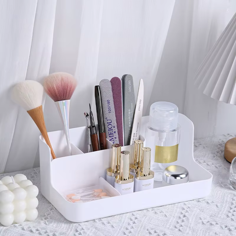 Boîte de rangement pour cosmétiques, organisateur de vanité en plastique avec étagère pour soins de la peau, parfait pour les produits de soins de la peau, support de beauté peu encombrant
