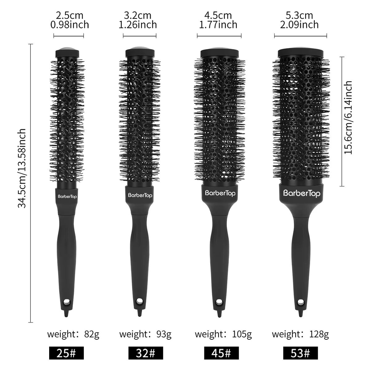 BARBERTOP peigne rond cheveux bouclés bigoudis brosse poils de sanglier baril