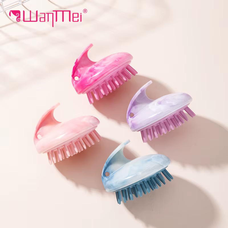 Brosse de massage du cuir chevelu en silicone à motif marbré