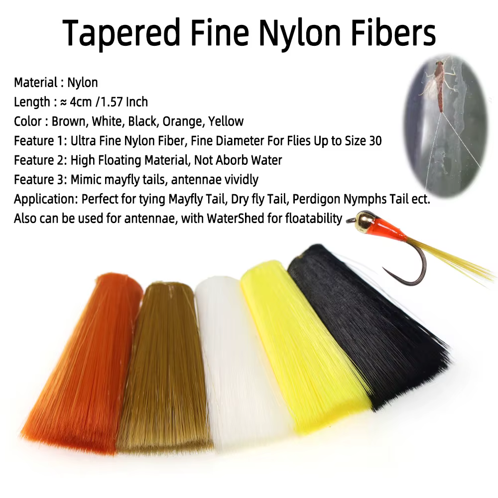 ICERIO Fibres de nylon coniques ultra-fines pour la fabrication de queues de moucherons et de queues de nymphes Perdigon, matériau pour la construction de queues et d'ailes de mouches sèches