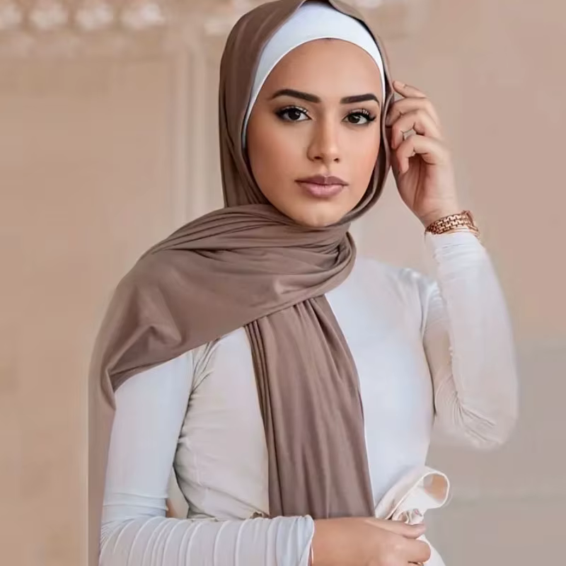 Écharpe Hijab en Jersey Facile à vitation pour Femme, Fente Modal, Tissu Solide, Fin, Respirant, Doux, Protection Solaire, Pull, Tête Ronde