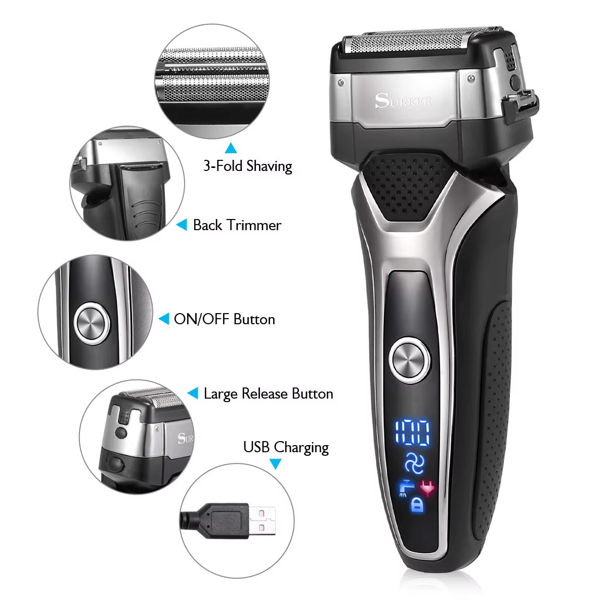 Rasoir électrique Rechargeable sec et humide pour hommes