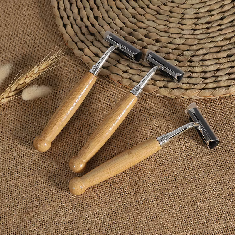 Rasoir manuel avec manche en bambou naturel pour hommes et femmes