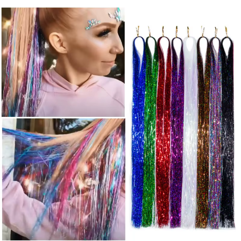 Extensions de cheveux arc-en-ciel pour femmes, clinquant brillant, cheveux inj, absorbe ouissants, hippicopter pour tressage, coiffure longue, 93 cm, outils de coiffage