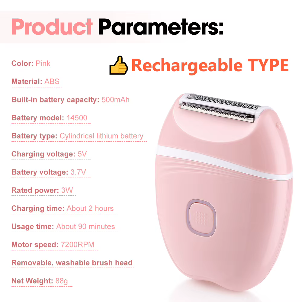 Rasoir Électrique Femme 3 en 1, Tondeuse Maillot et Corps, sans Fil et sans Douleur, Usage Sec et Humide, pour Jambes, Aisselles, Visage et Duvet, Rechargeable USB-C, Rose