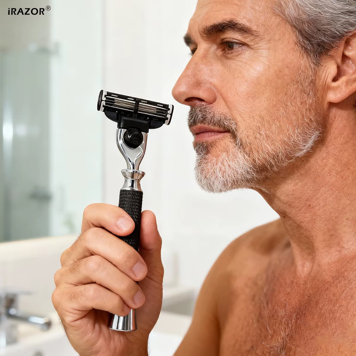 IRAZOR Rasoir manuel pour homme avec manche antidérapant texturé noir compatible avec la cartouche de lame Mach 3 pour un rasage fluide