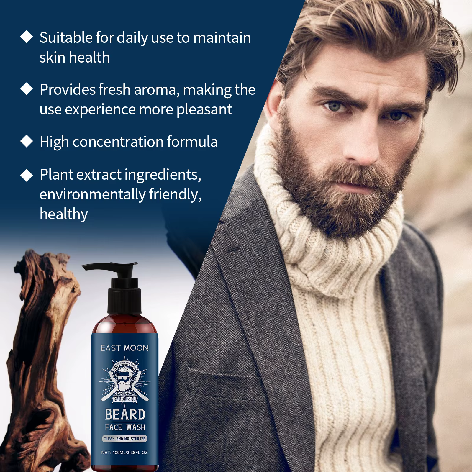 Shampoo à l'huile de bois de santal pour barbe : nourrit