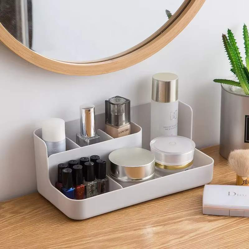 Boîte de rangement pour cosmétiques, organisateur de vanité en plastique avec étagère pour soins de la peau, parfait pour les produits de soins de la peau, support de beauté peu encombrant