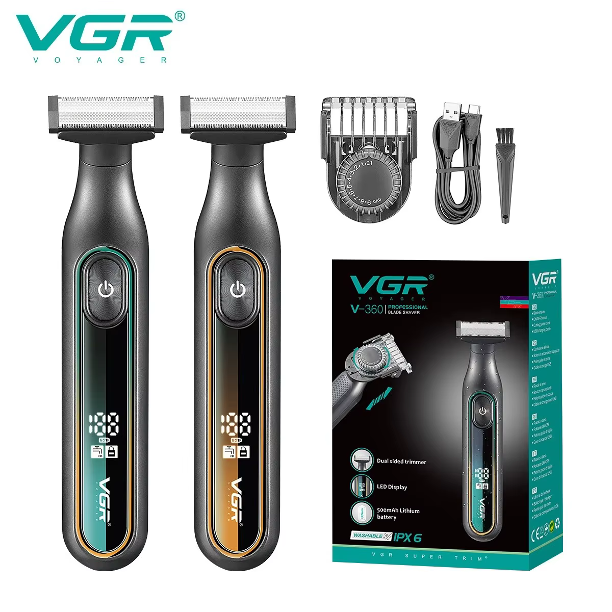 VGR Rasoirs électriques Rasoir homme électrique Rasoir électrique hommes Rasoir électrique Professionnel Machine à raser Étanche Tondeuse à barbe Écran LED Raseur visage Portable Raseur pour hommes V-