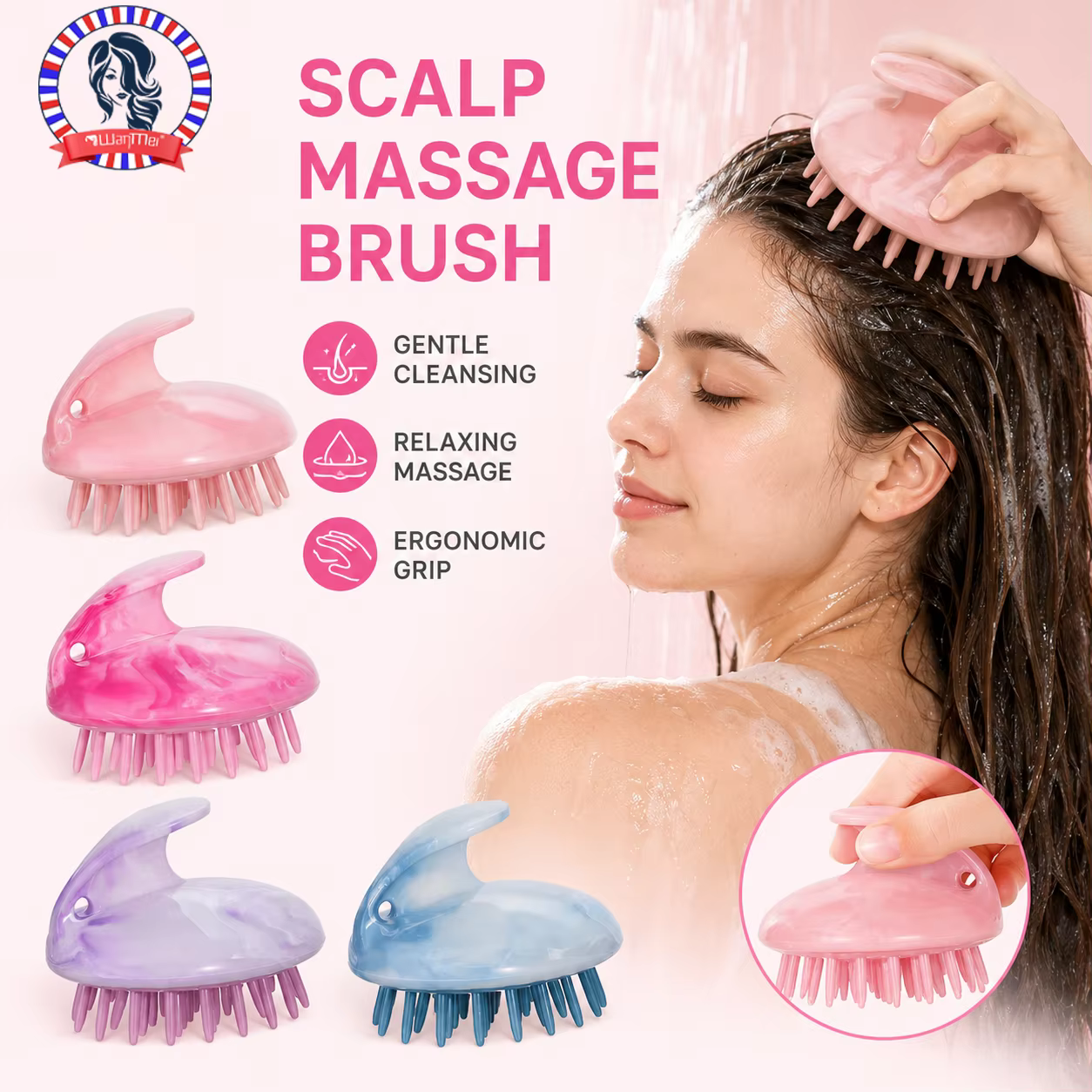 Brosse de massage du cuir chevelu en silicone à motif marbré