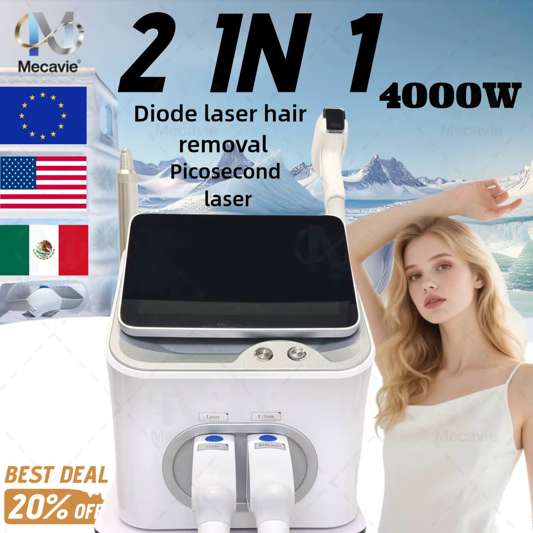 ‌ FAC 2in1 4000W Machine d'épilation indolore 755 808 940 1064nm 4 longueurs d'onde Diode Laser ND picoseconde détatouage glace