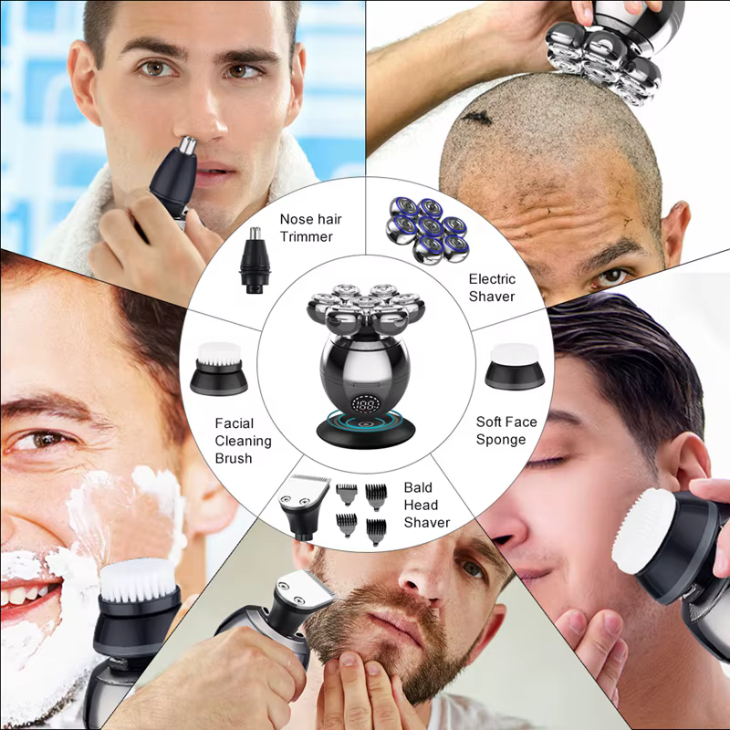 Rasoir électrique 7D flottant coupe tête Base charge Portable hommes tondeuse à barbe