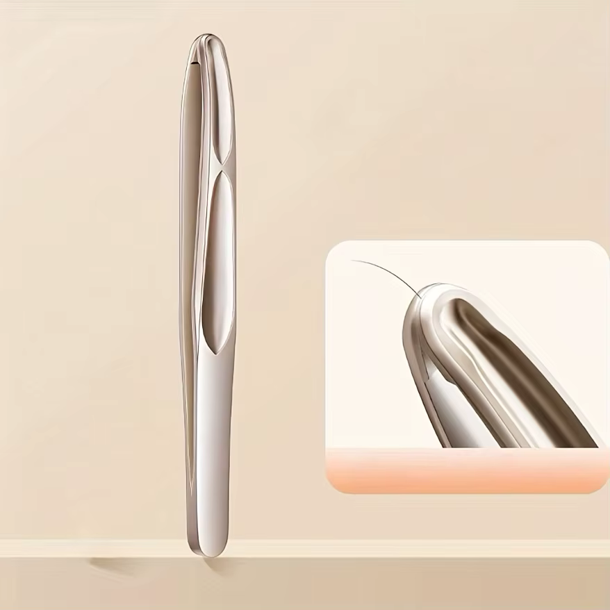 Pinces à sourcils en acier inoxydable pour une coupe précise de barbe et de moustache – Pince à épiler à tête ronde douce sur Beige clair avec design