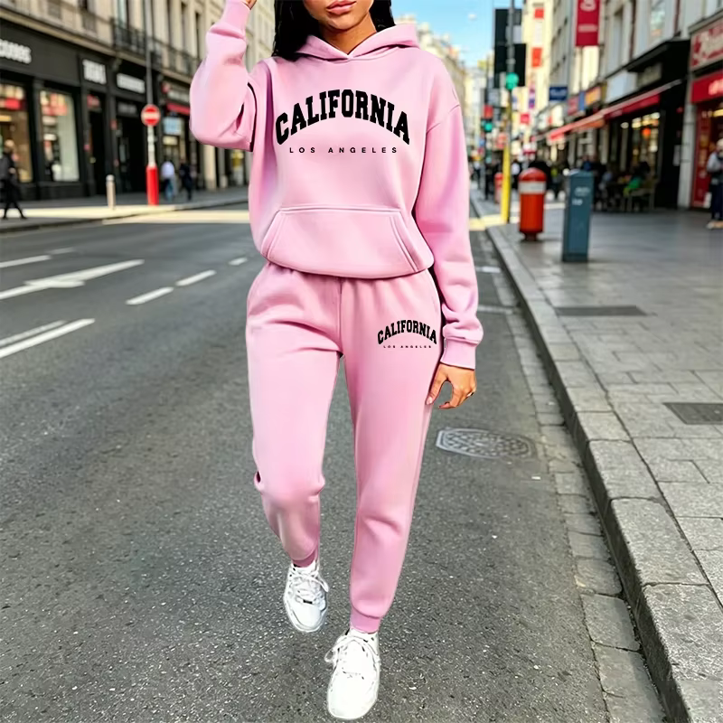 Ensemble de survêtement 2 pièces pour femme, imprimé, décontracté, à capuche, pour le sport et le jogging, collection automne-hiver