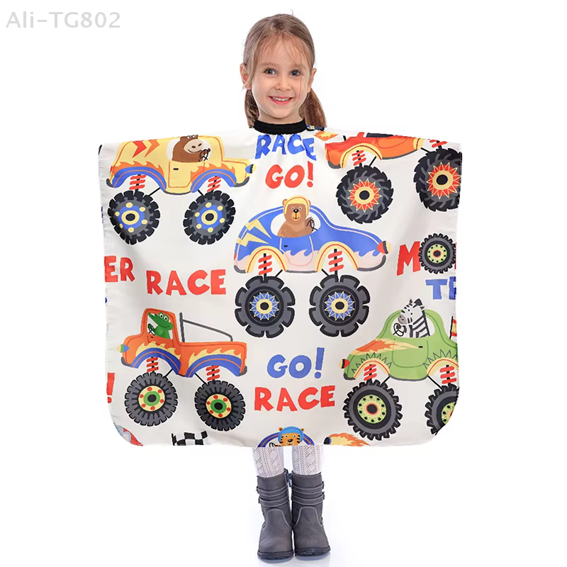 Cape de Coiffure Professionnelle pour Enfants Motif Voiture de Dessin Animé – Robe de Coupe pour Salon