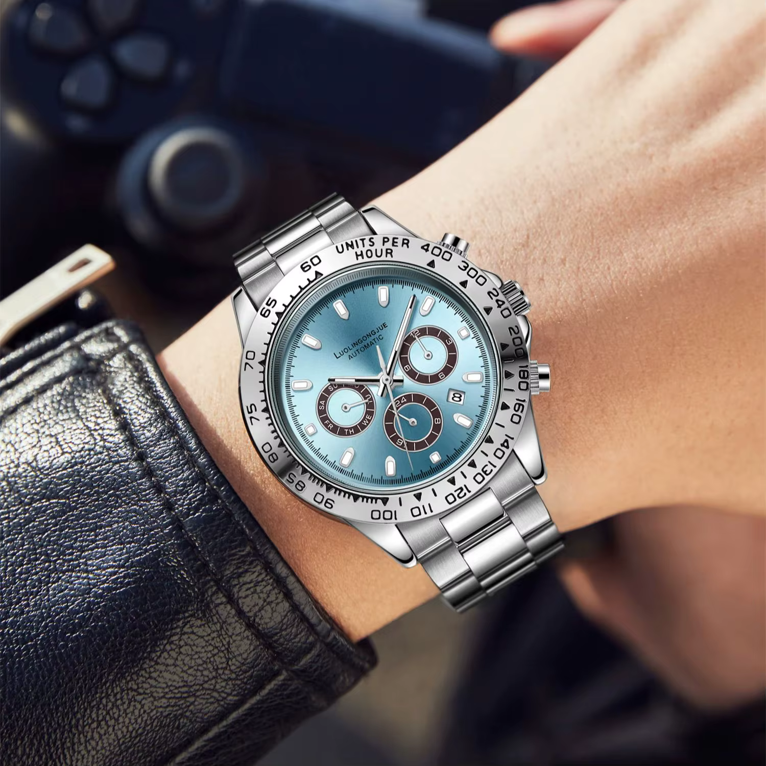 Montre mécanique pour hommes de la série luxe, montre mécanique entièrement automatique multifonction à trois cadrans et six aiguilles, montre pour hommes avec design ajouré, montre décontractée et él