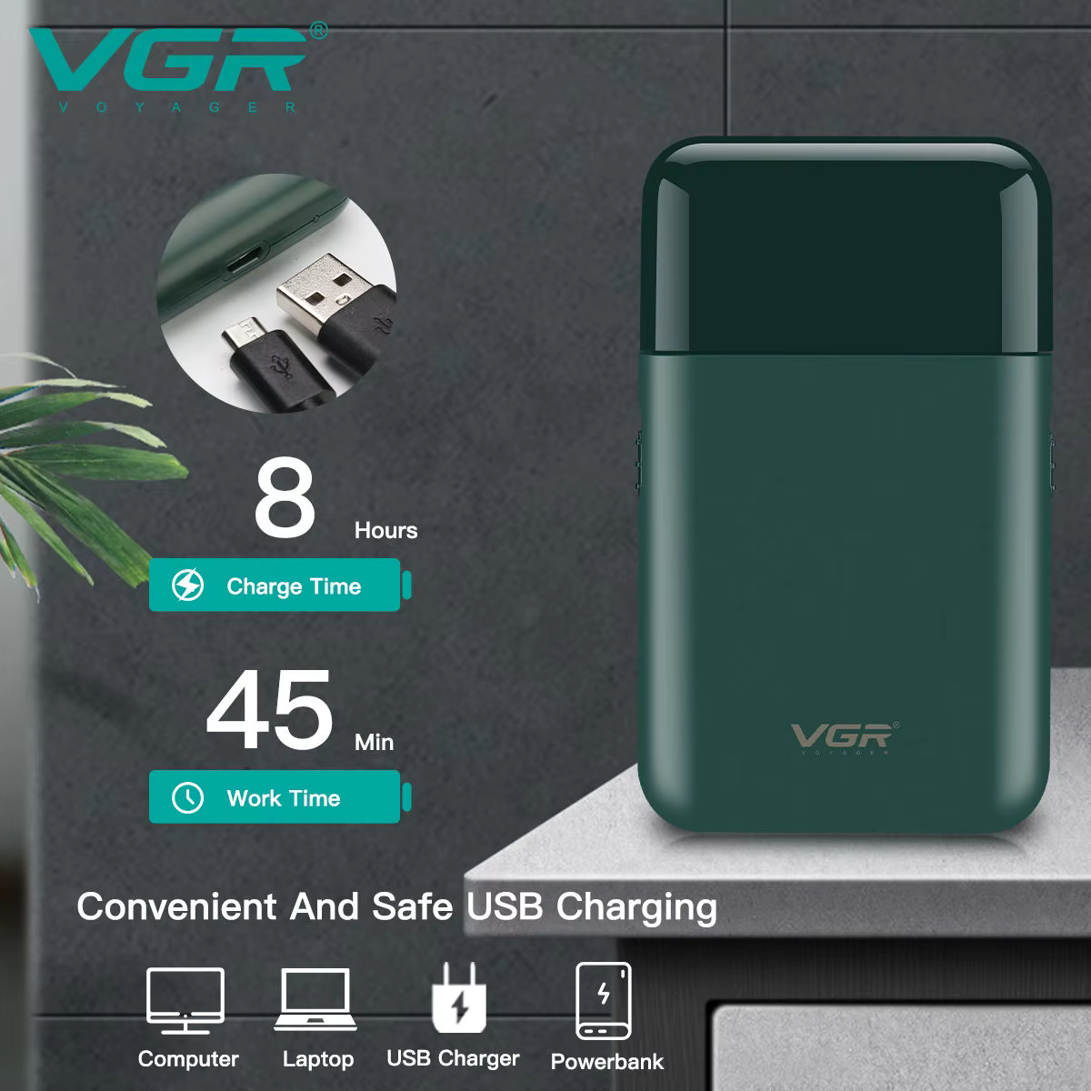 VGR V-390 mini tondeuse à barbe sans fil à lame unique rasoir rechargeable feuille électrique visage corps