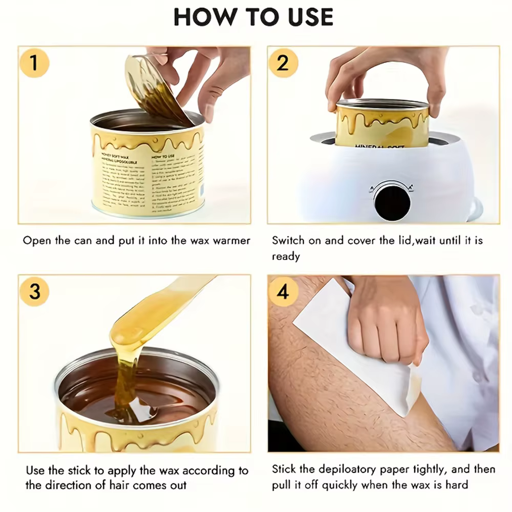 Viilife 450g Cire dépilatoire au miel pour épilation Adhesion douce Application facile Convient à tous les types de