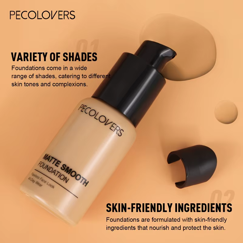 PECOLOVERS Fond de teint liquide finition mate - Correcteur anti-huile, imperméable et à couverture complète pour tous les tons de peau