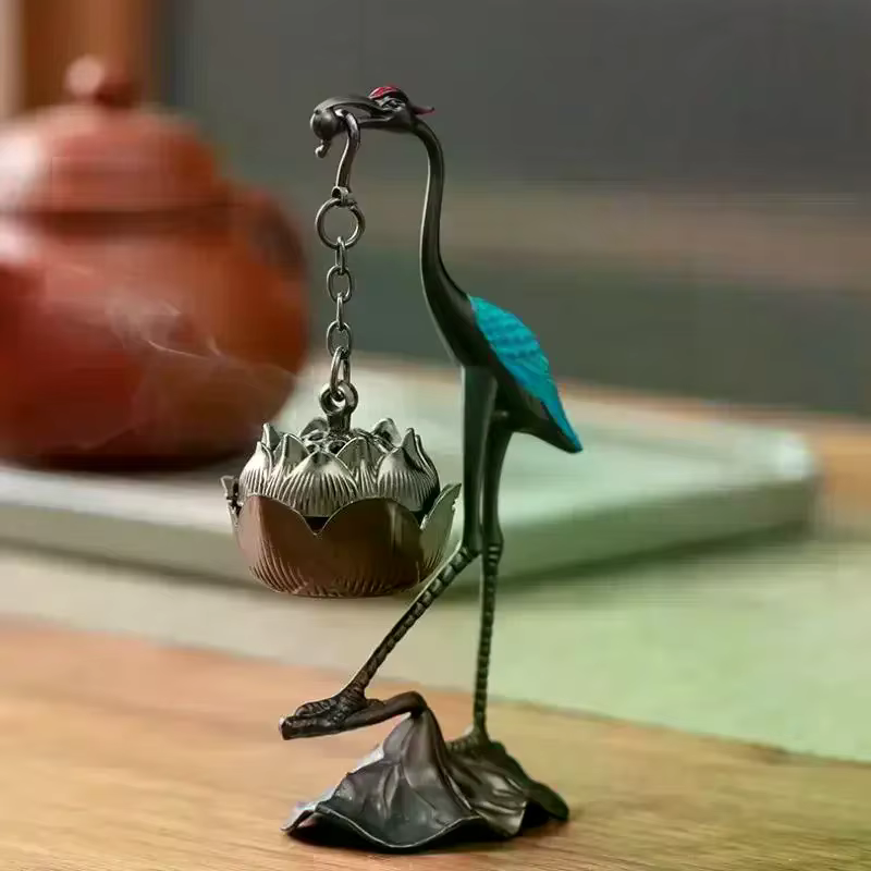 Brûleur d'encens de Style chinois en alliage de Zinc, bon symbolisme, porte-encens, accessoires, grue à couronne rouge, cadeaux d'aromathérapie d'intérieur