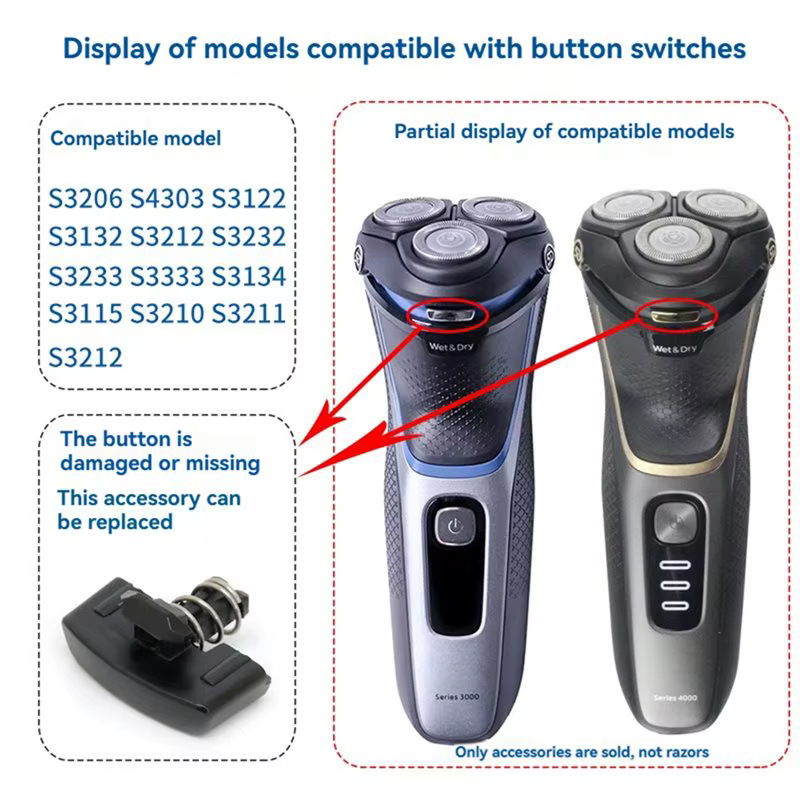 B06B - Remplacement du bouton de base du rasoir - Ressort à encliquetage compatible avec les modèles S3206 S3122 S3132 S4303