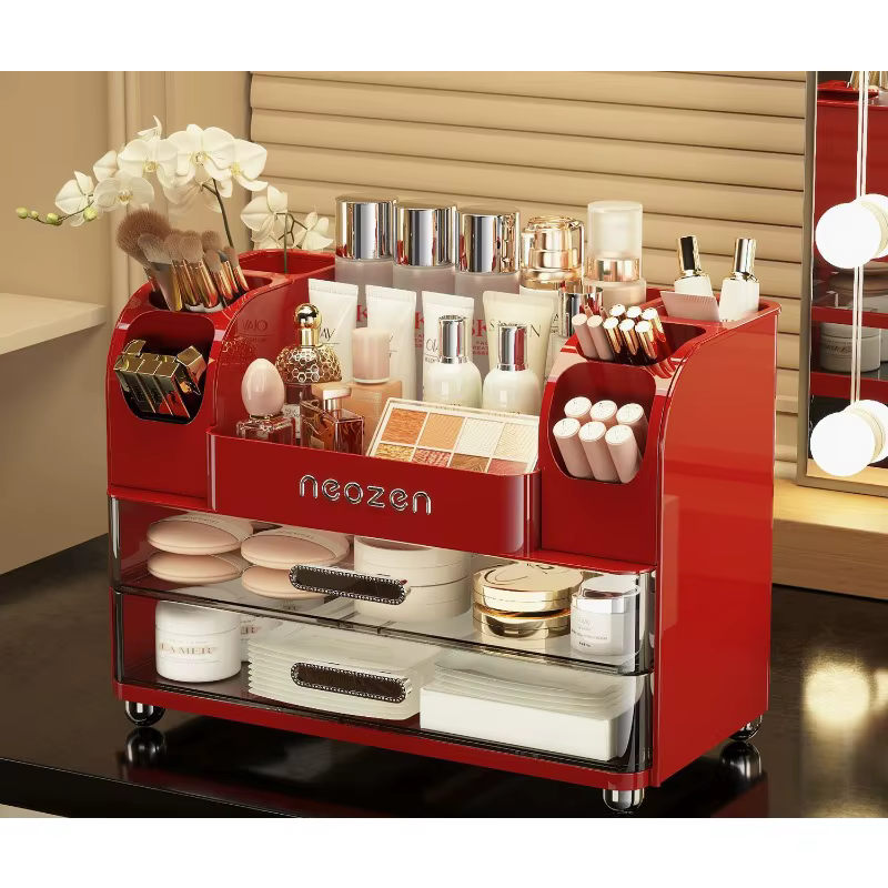 Boîte de Rangement Cosmétique de Bureau Premium pour Soins de la Peau, Rouge à Lèvres, Parfum, Pinceaux – Organisateur de Commode à Grille