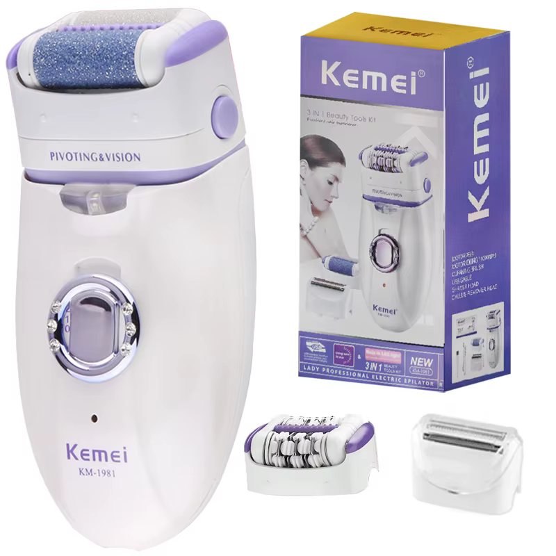 Kemei 1981 3in1 électrique femmes épilateur femme rasoir jambe corps épilation dépilatoire dame Bikini tondeuse pied callosités dissolvant